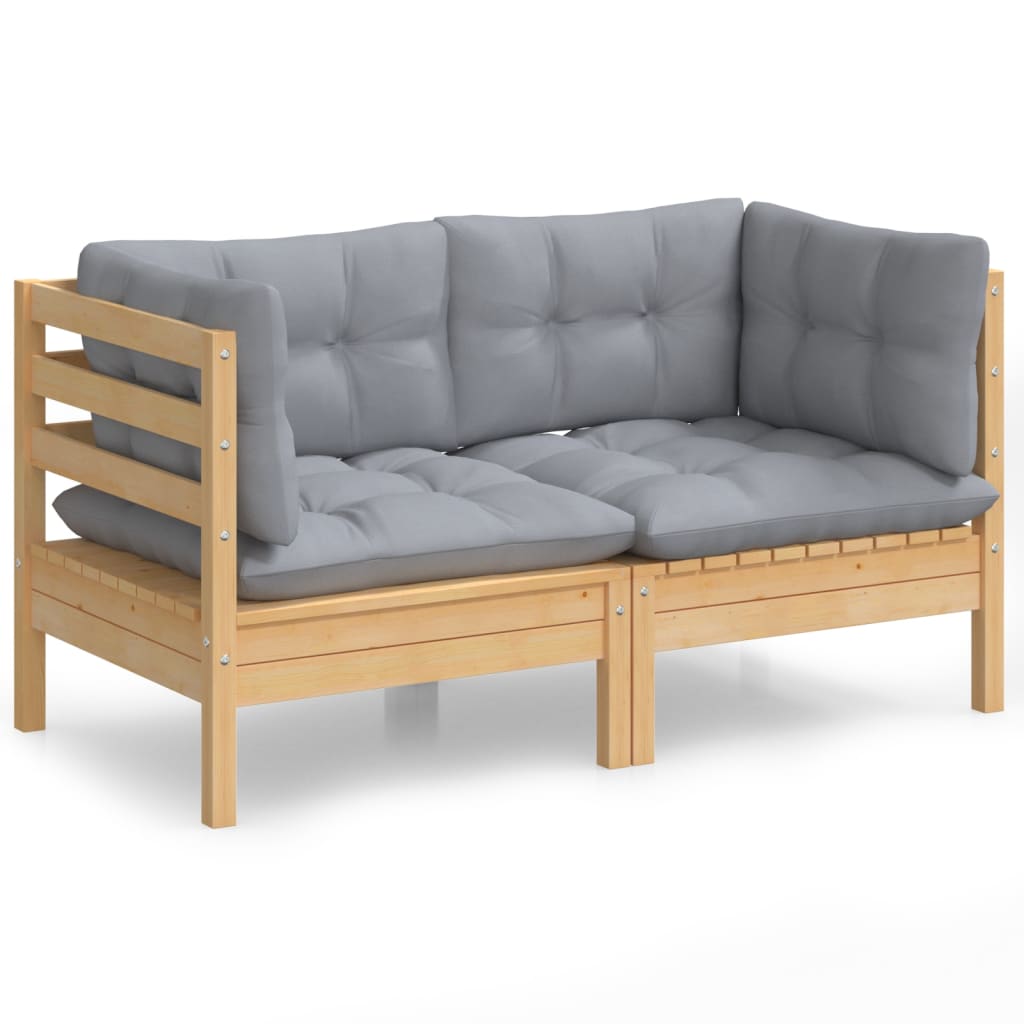 vidaXL 2-osobowa sofa ogrodowa z szarymi poduszkami, drewno sosnowe