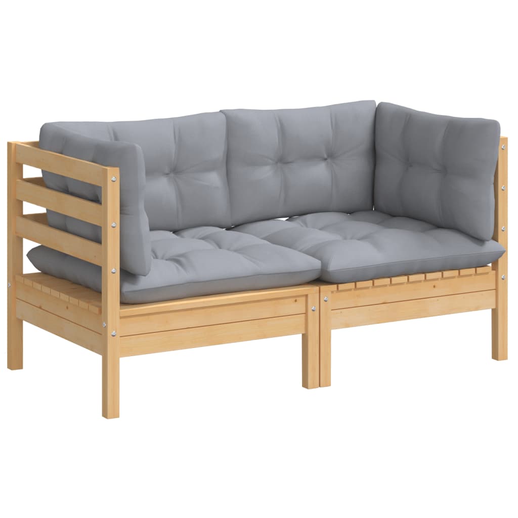 vidaXL 2-osobowa sofa ogrodowa z szarymi poduszkami, drewno sosnowe