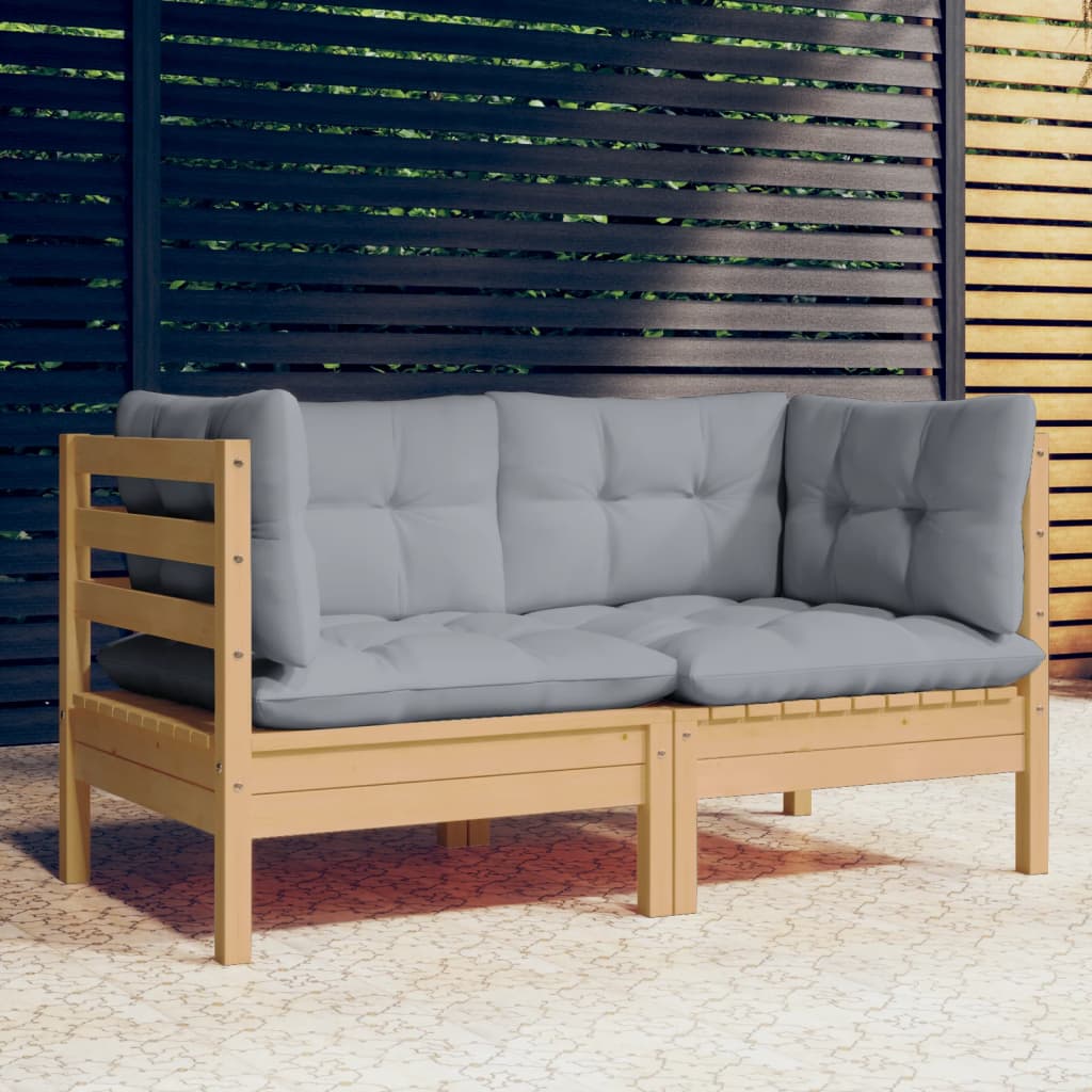 vidaXL 2-osobowa sofa ogrodowa z szarymi poduszkami, drewno sosnowe