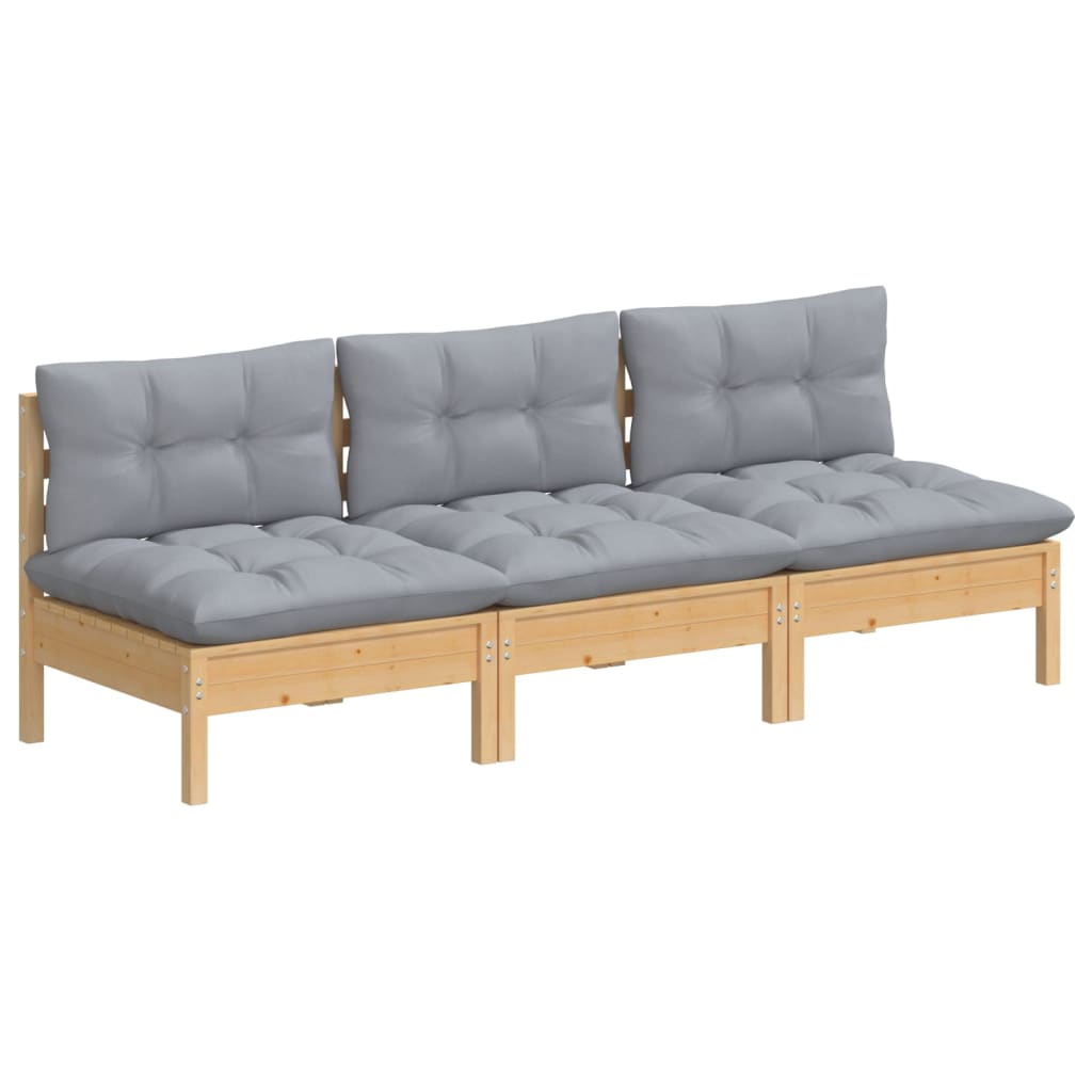 vidaXL 3-osobowa sofa ogrodowa z szarymi poduszkami, drewno sosnowe