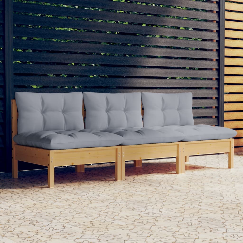 vidaXL 3-osobowa sofa ogrodowa z szarymi poduszkami, drewno sosnowe