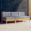 vidaXL 3-osobowa sofa ogrodowa z szarymi poduszkami, drewno sosnowe