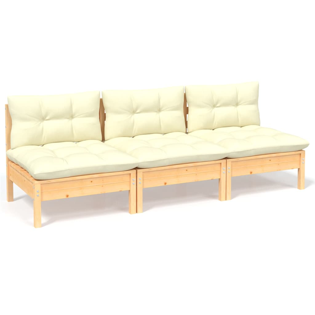 vidaXL 3-osobowa sofa ogrodowa z kremowymi poduszkami, drewno sosnowe