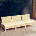 vidaXL 3-osobowa sofa ogrodowa z kremowymi poduszkami, drewno sosnowe