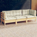 vidaXL 3-osobowa sofa ogrodowa z kremowymi poduszkami, drewno sosnowe