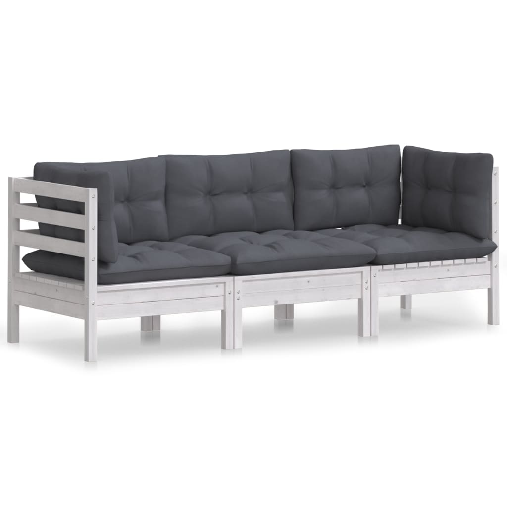 vidaXL 3-osobowa sofa ogrodowa z antracytowymi poduszkami, sosnowa