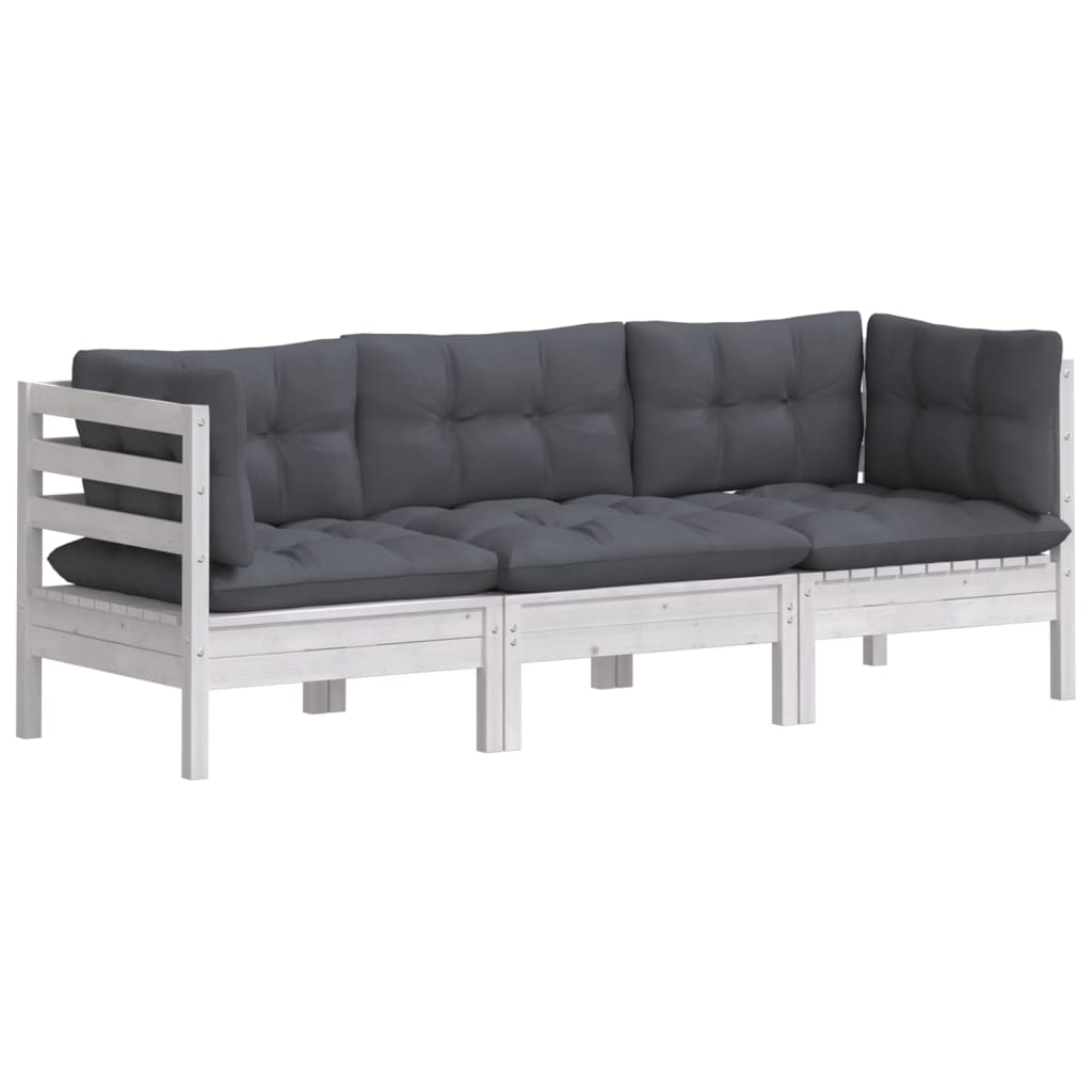 vidaXL 3-osobowa sofa ogrodowa z antracytowymi poduszkami, sosnowa