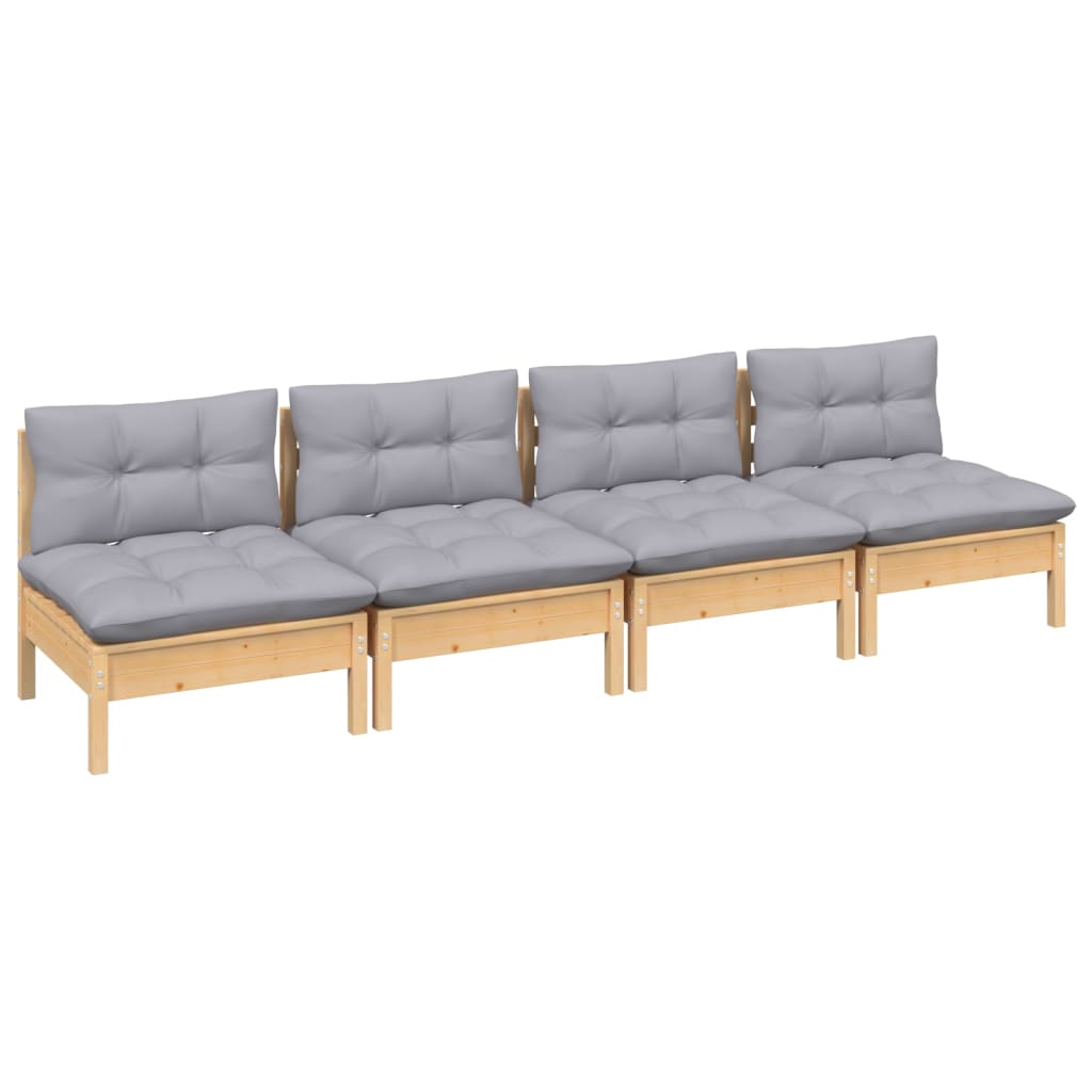 vidaXL 4-osobowa sofa ogrodowa z szarymi poduszkami, drewno sosnowe
