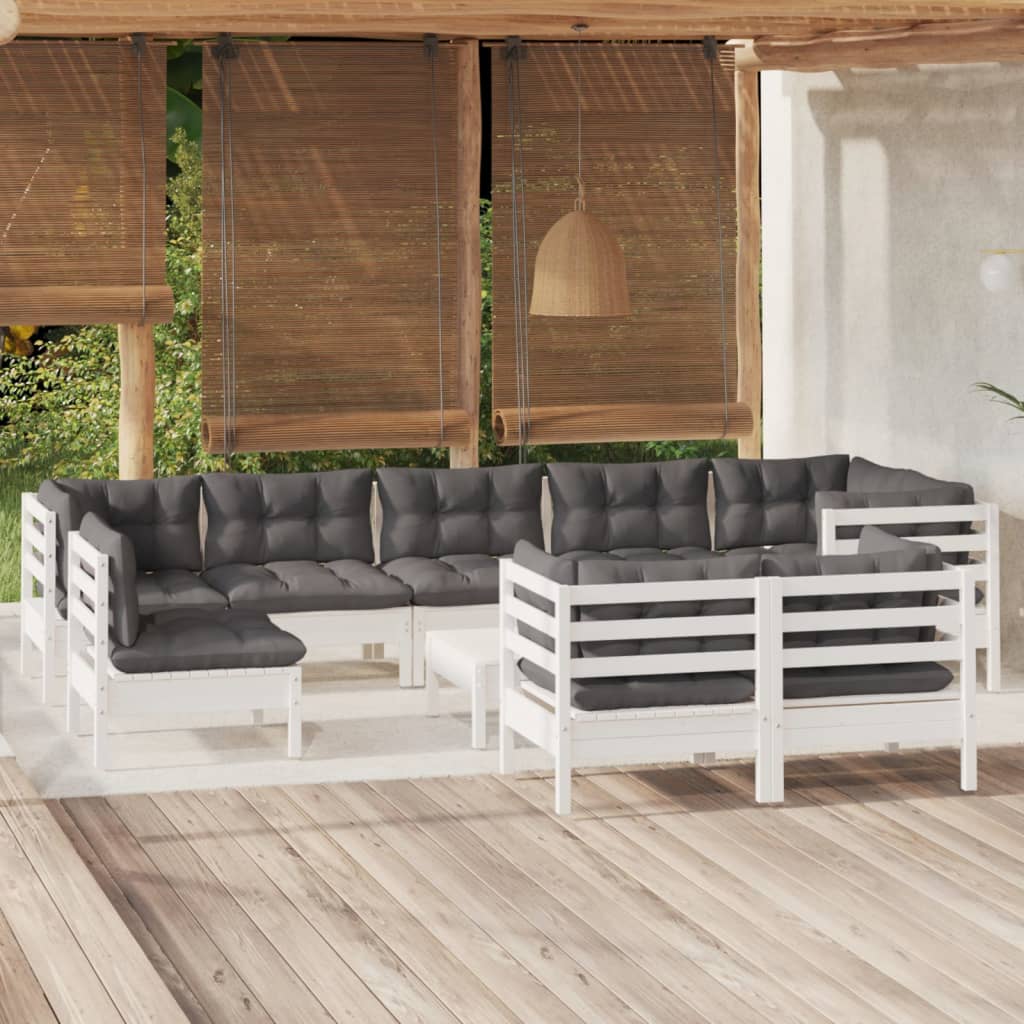 vidaXL 10-cz. zestaw wypoczynkowy do ogrodu, z poduszkami, biały