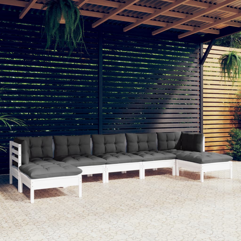 vidaXL 7-cz. zestaw wypoczynkowy do ogrodu, z poduszkami, biały, sosna