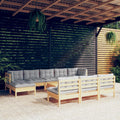 vidaXL 11-cz. zestaw wypoczynkowy do ogrodu, szare poduszki, sosnowy