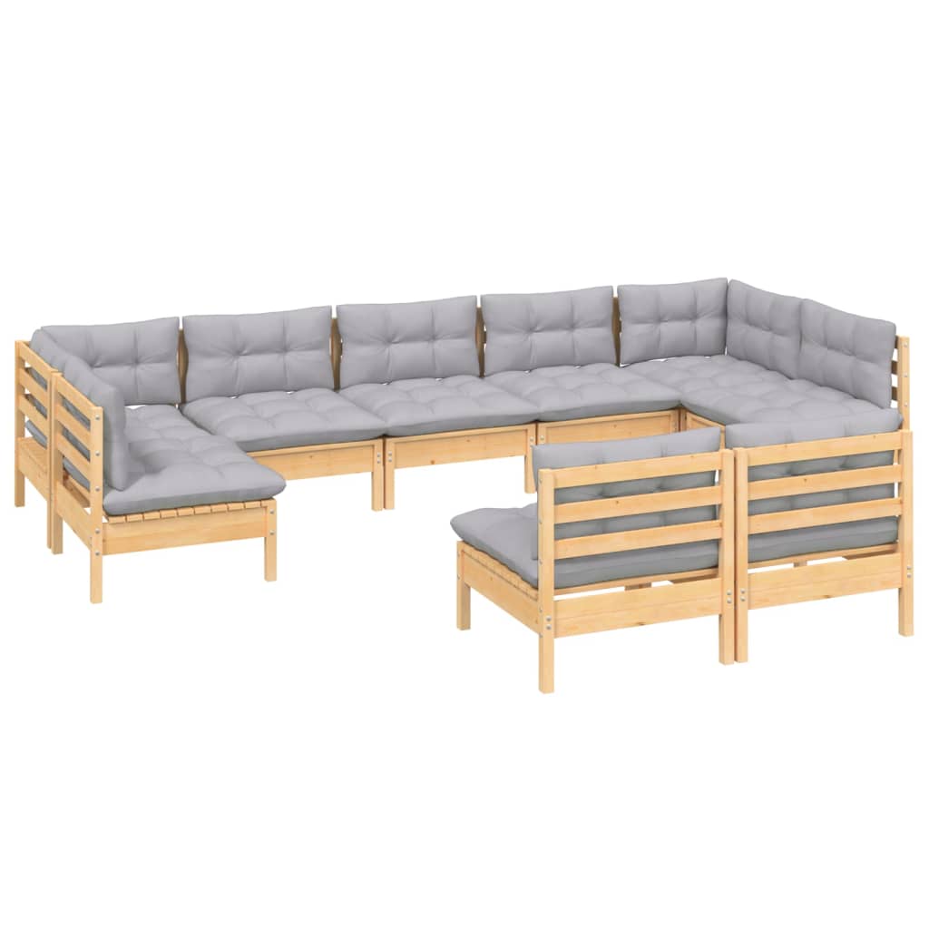 vidaXL 9-cz. zestaw wypoczynkowy do ogrodu, szare poduszki, sosnowy