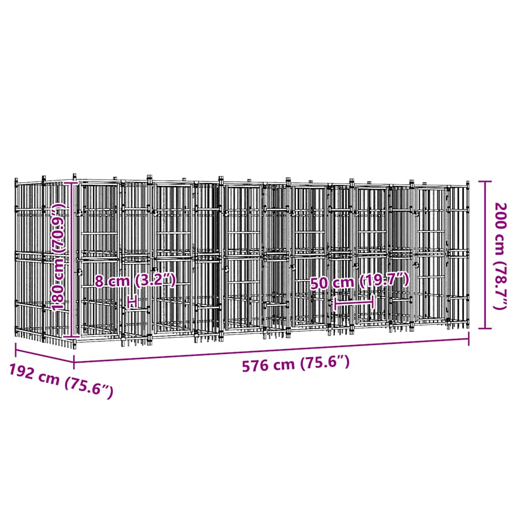 vidaXL Kojec zewnętrzny dla psa, stalowy, 11,06 m²