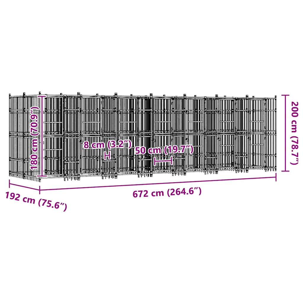 vidaXL Kojec zewnętrzny dla psa, stalowy, 12,9 m²