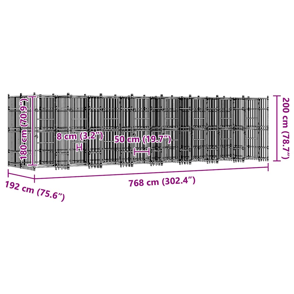 vidaXL Kojec zewnętrzny dla psa, stalowy, 14,75 m²