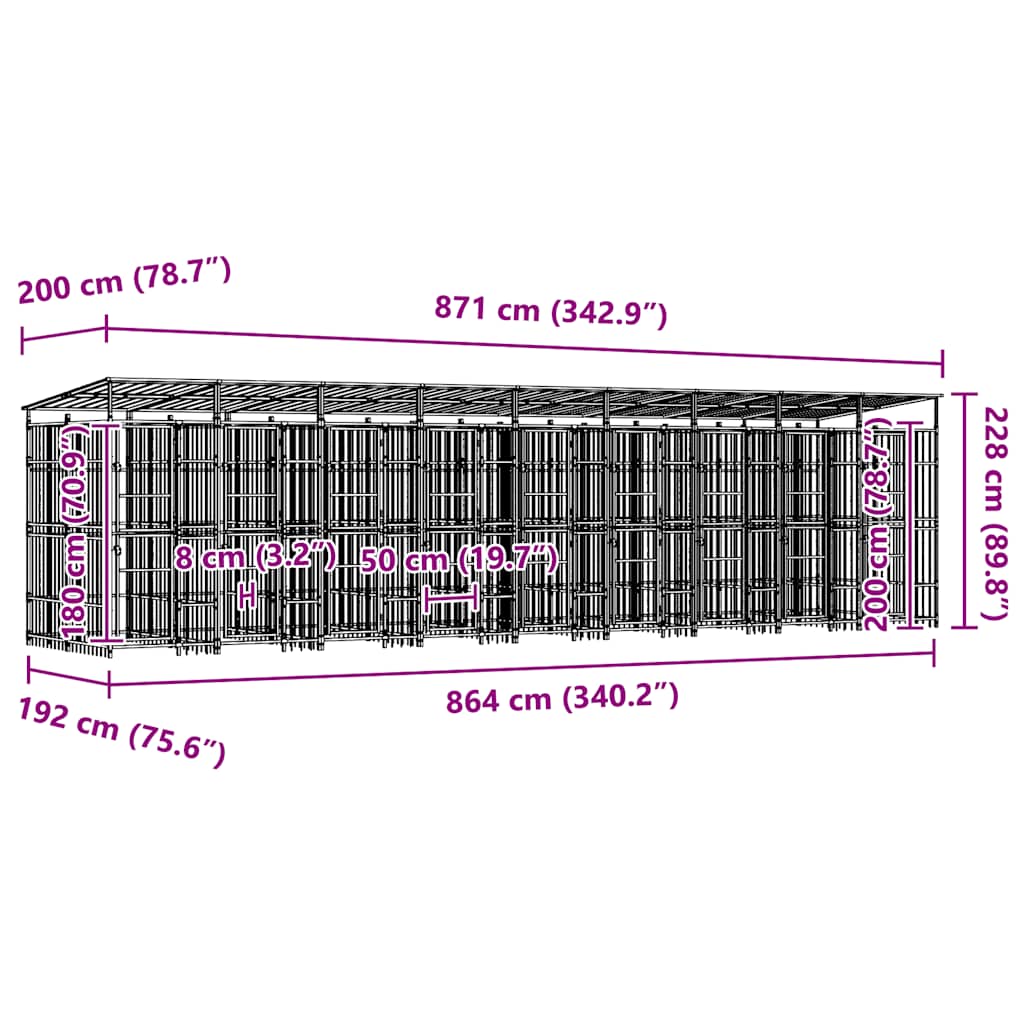 vidaXL Kojec zewnętrzny dla psa, stalowy, 16,59 m²