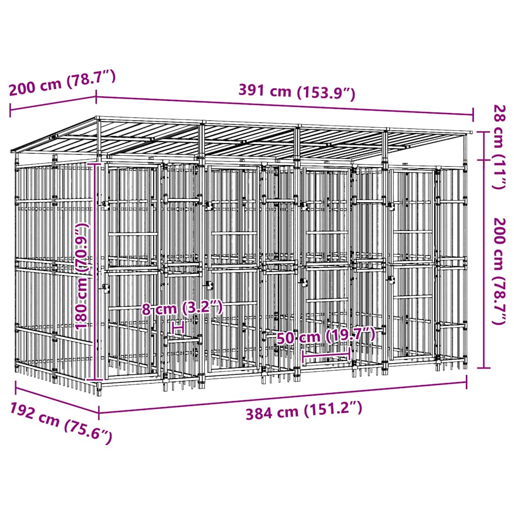 vidaXL Kojec zewnętrzny dla psów, z zadaszeniem, stalowy, 7,37 m²