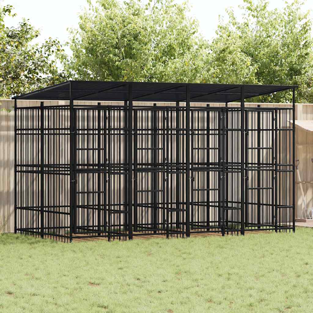 vidaXL Kojec zewnętrzny dla psów, z zadaszeniem, stalowy, 7,37 m²