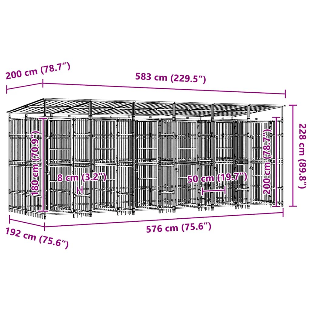 vidaXL Kojec zewnętrzny dla psów, z zadaszeniem, stalowy, 11,06 m²