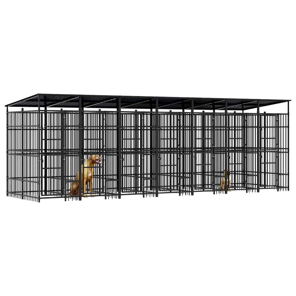 vidaXL Kojec zewnętrzny dla psów, z zadaszeniem, stalowy, 12,9 m²