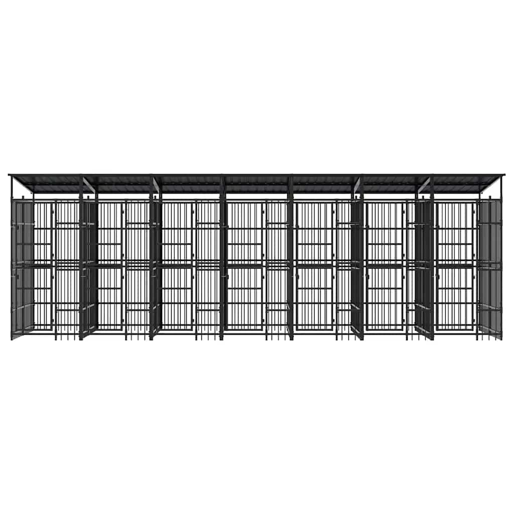 vidaXL Kojec zewnętrzny dla psów, z zadaszeniem, stalowy, 12,9 m²