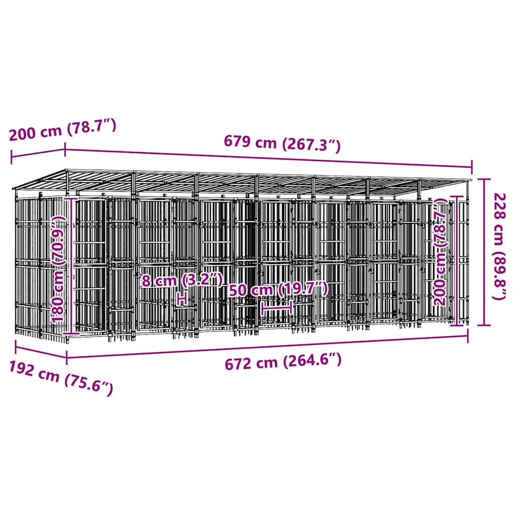 vidaXL Kojec zewnętrzny dla psów, z zadaszeniem, stalowy, 12,9 m²