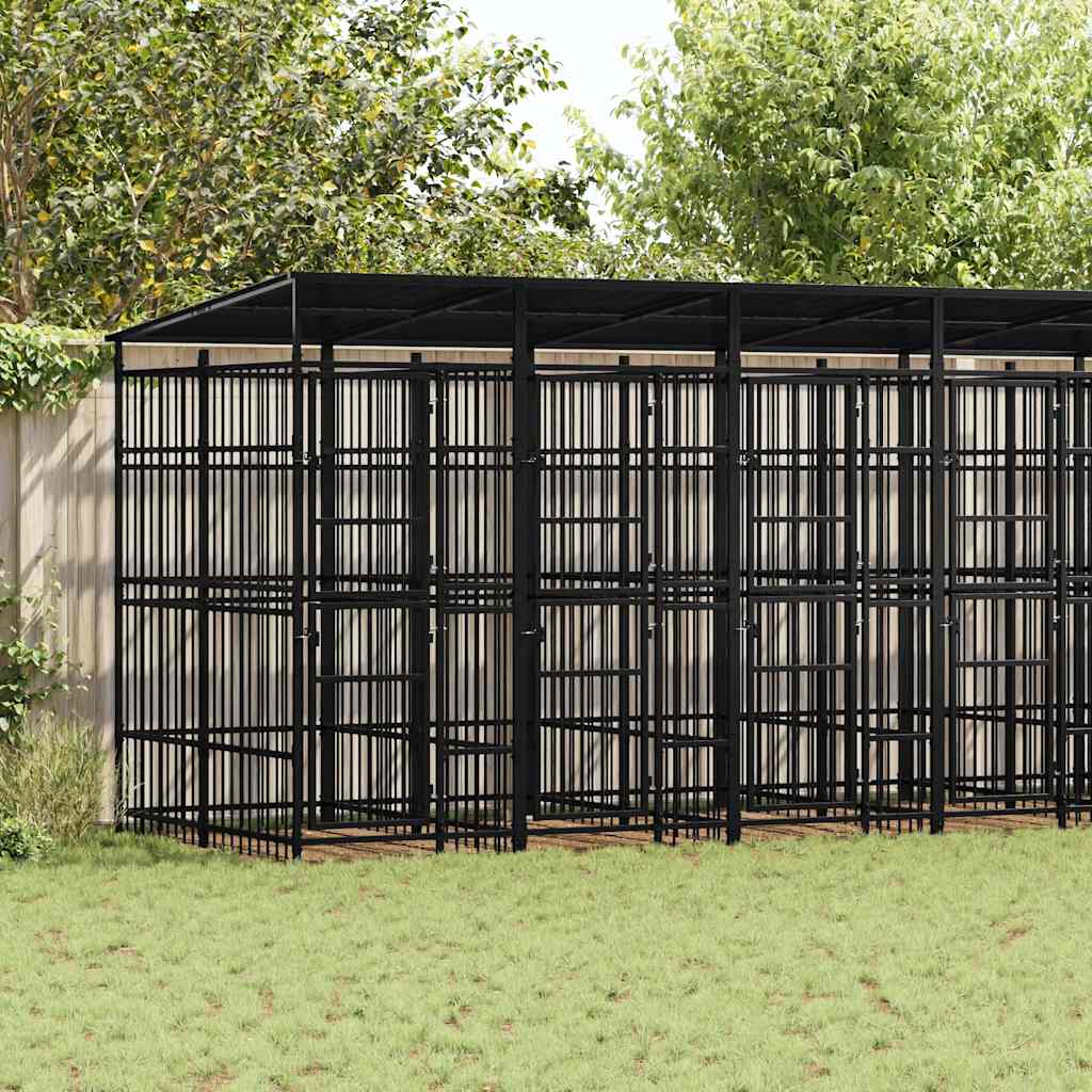 vidaXL Kojec zewnętrzny dla psów, z zadaszeniem, stalowy, 12,9 m²