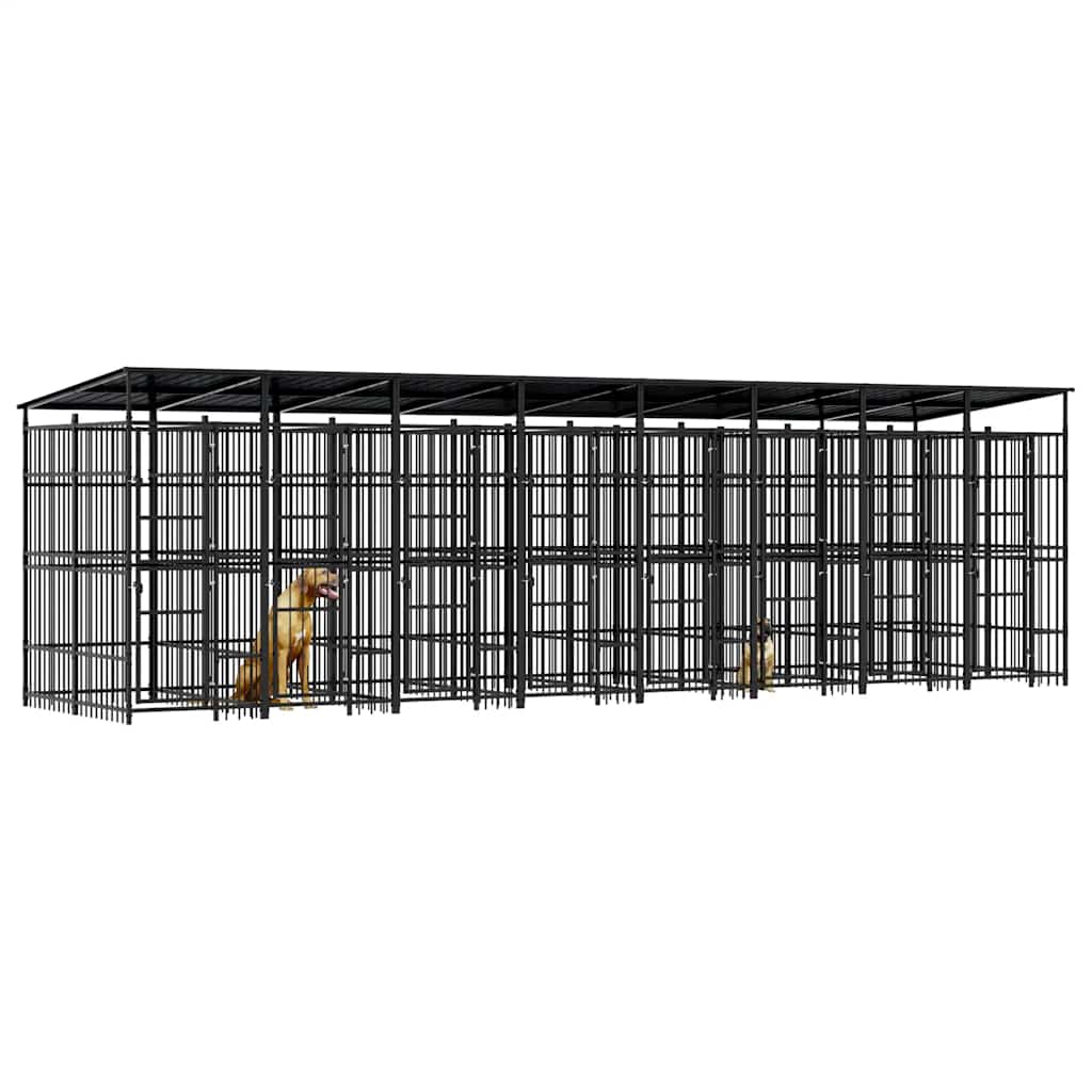 vidaXL Kojec zewnętrzny dla psów, z zadaszeniem, stalowy, 14,75 m²