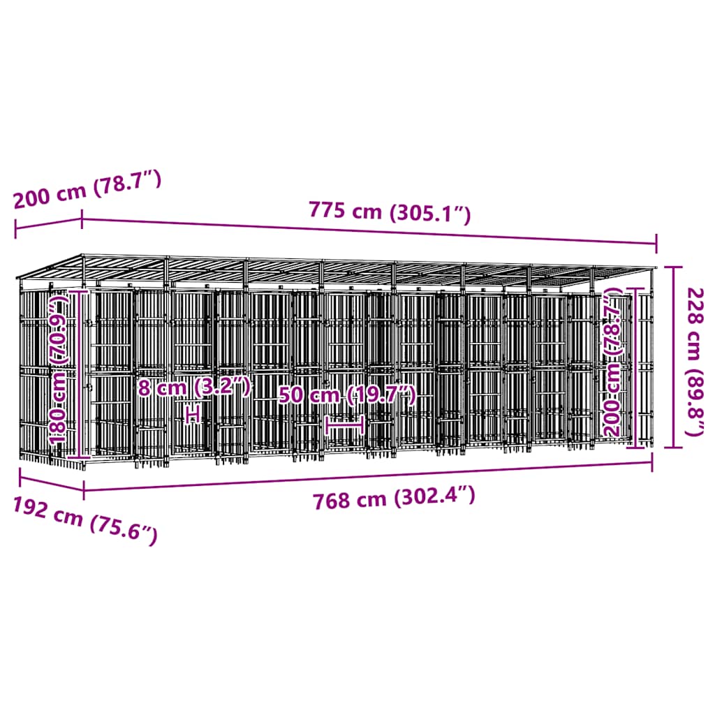 vidaXL Kojec zewnętrzny dla psów, z zadaszeniem, stalowy, 14,75 m²