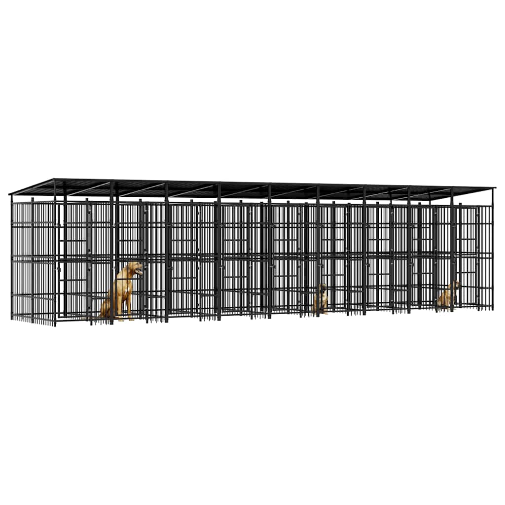 vidaXL Kojec zewnętrzny dla psów, z zadaszeniem, stalowy, 16,59 m²
