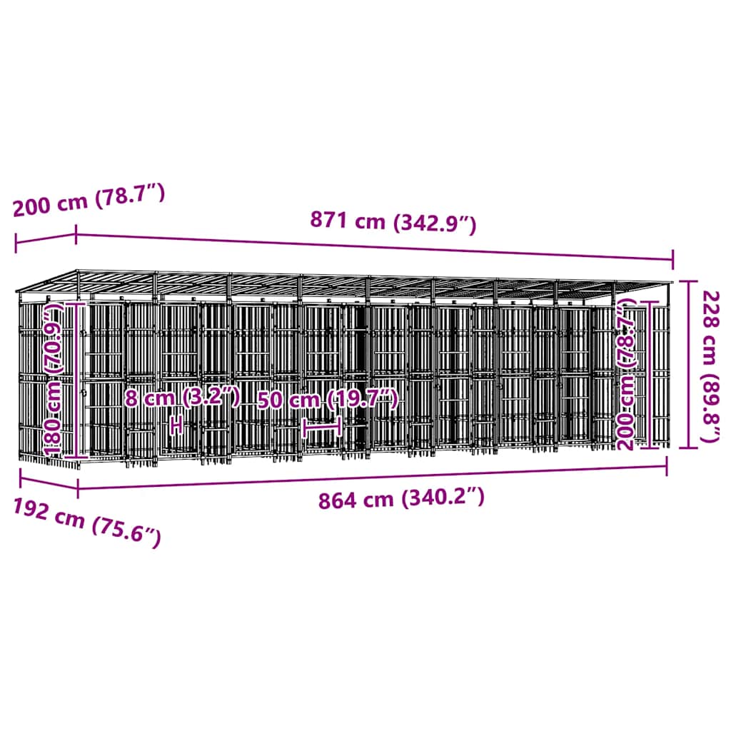 vidaXL Kojec zewnętrzny dla psów, z zadaszeniem, stalowy, 16,59 m²