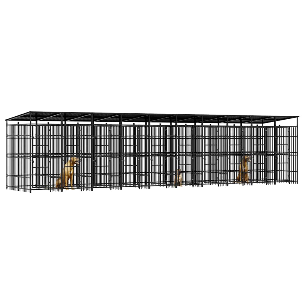 vidaXL Kojec zewnętrzny dla psów, z zadaszeniem, stalowy, 18,43 m²