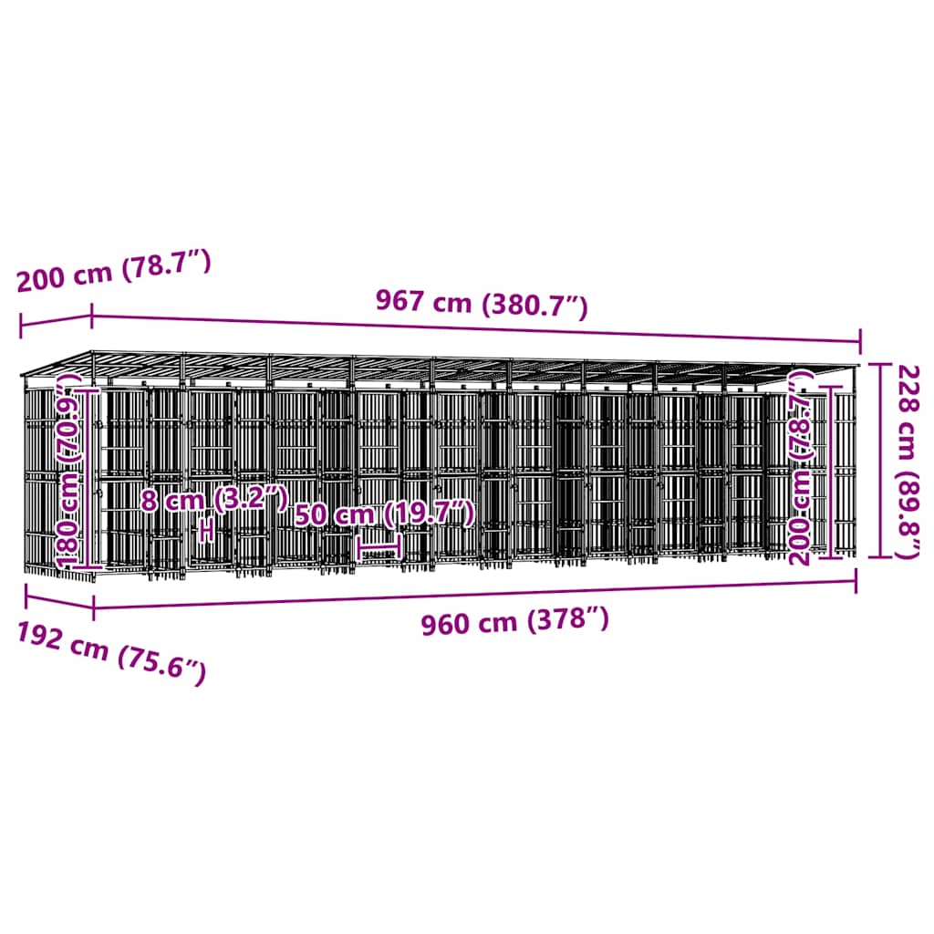 vidaXL Kojec zewnętrzny dla psów, z zadaszeniem, stalowy, 18,43 m²