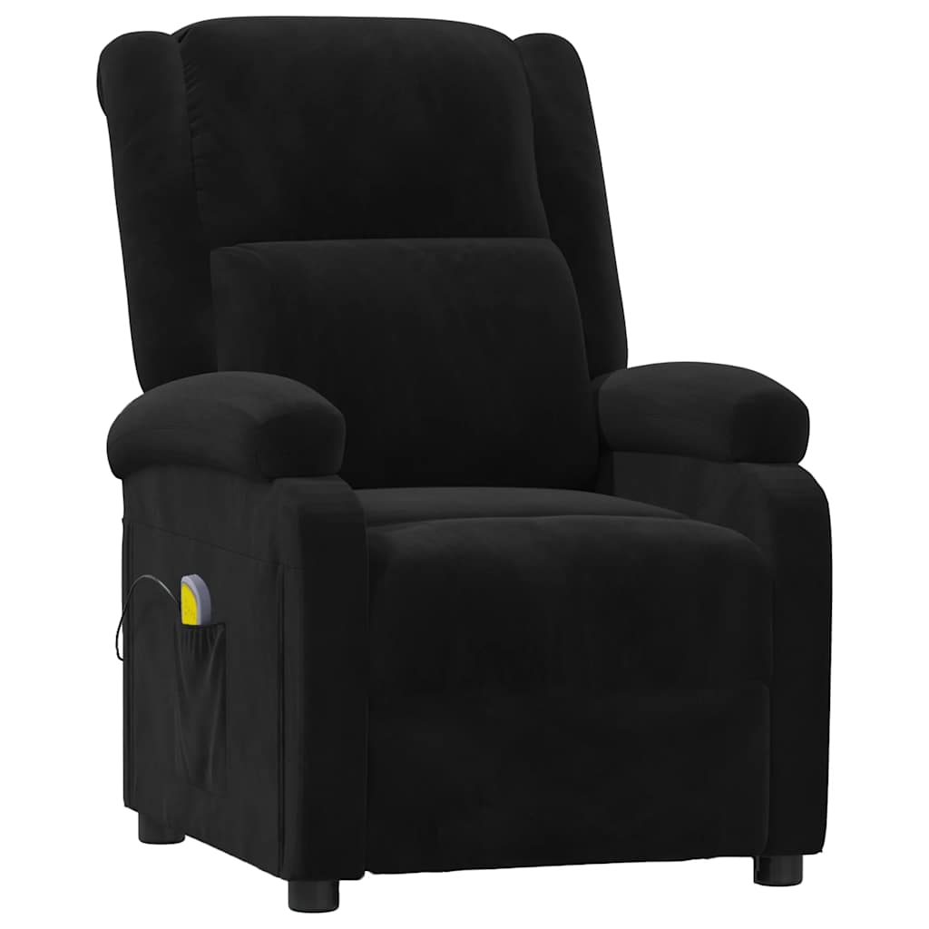 vidaXL Fotel masujący, czarny, obity aksamitem
