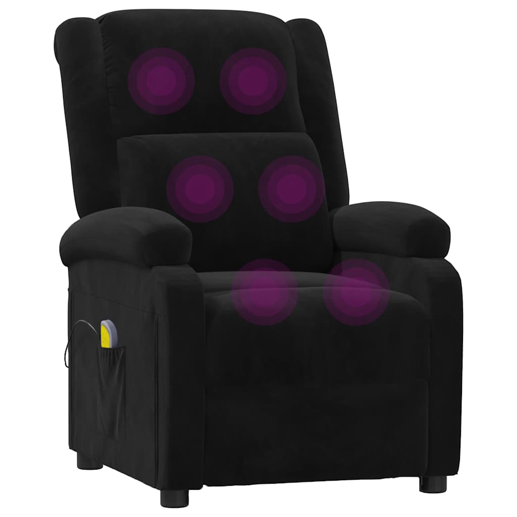 vidaXL Fotel masujący, czarny, obity aksamitem