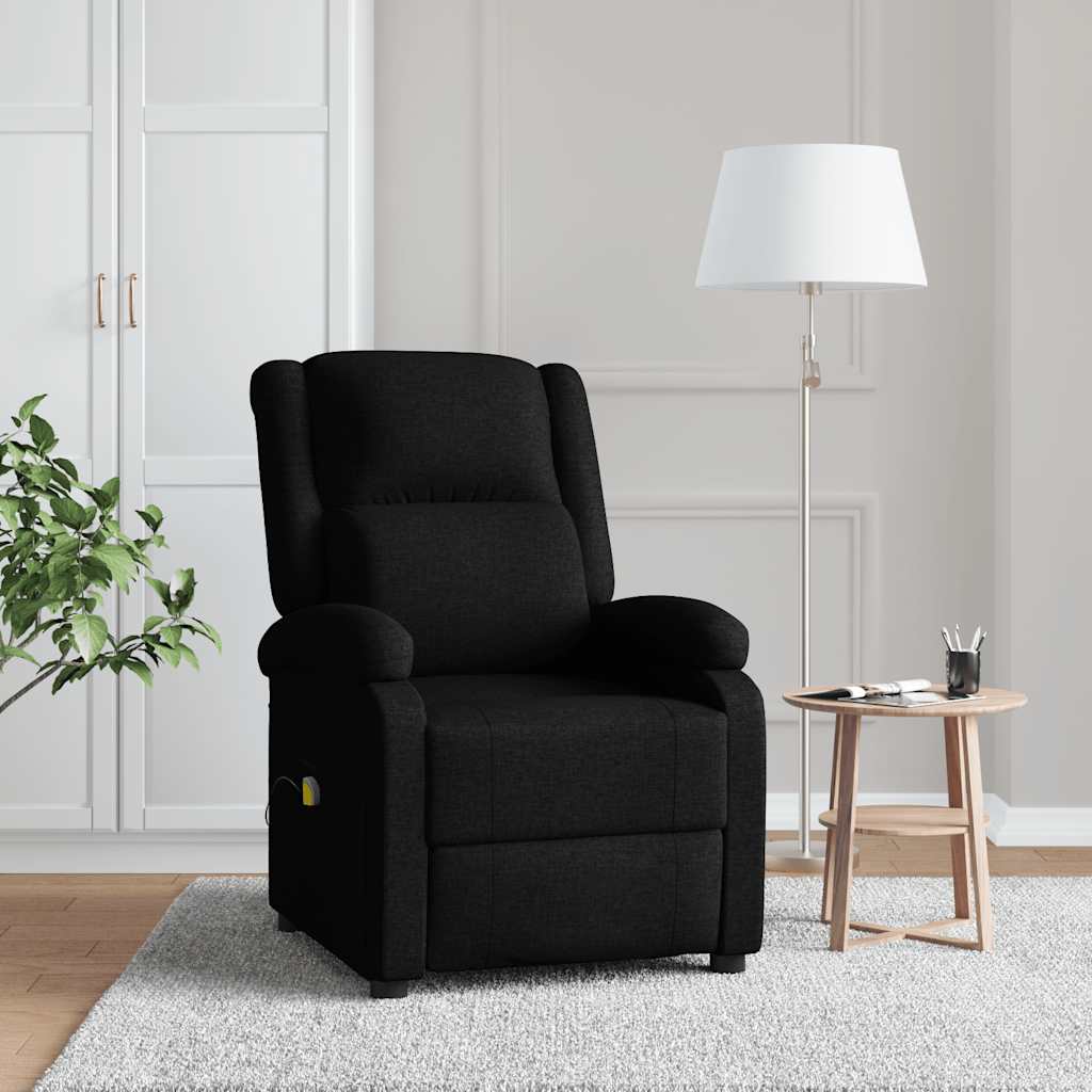 vidaXL Fotel uszak z funkcją masażu, czarny, obity tkaniną