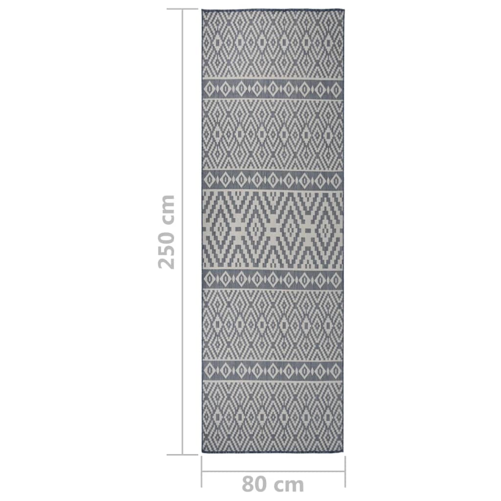 vidaXL Dywan zewnętrzny o płaskim splocie, 80x250 cm, niebieskie pasy