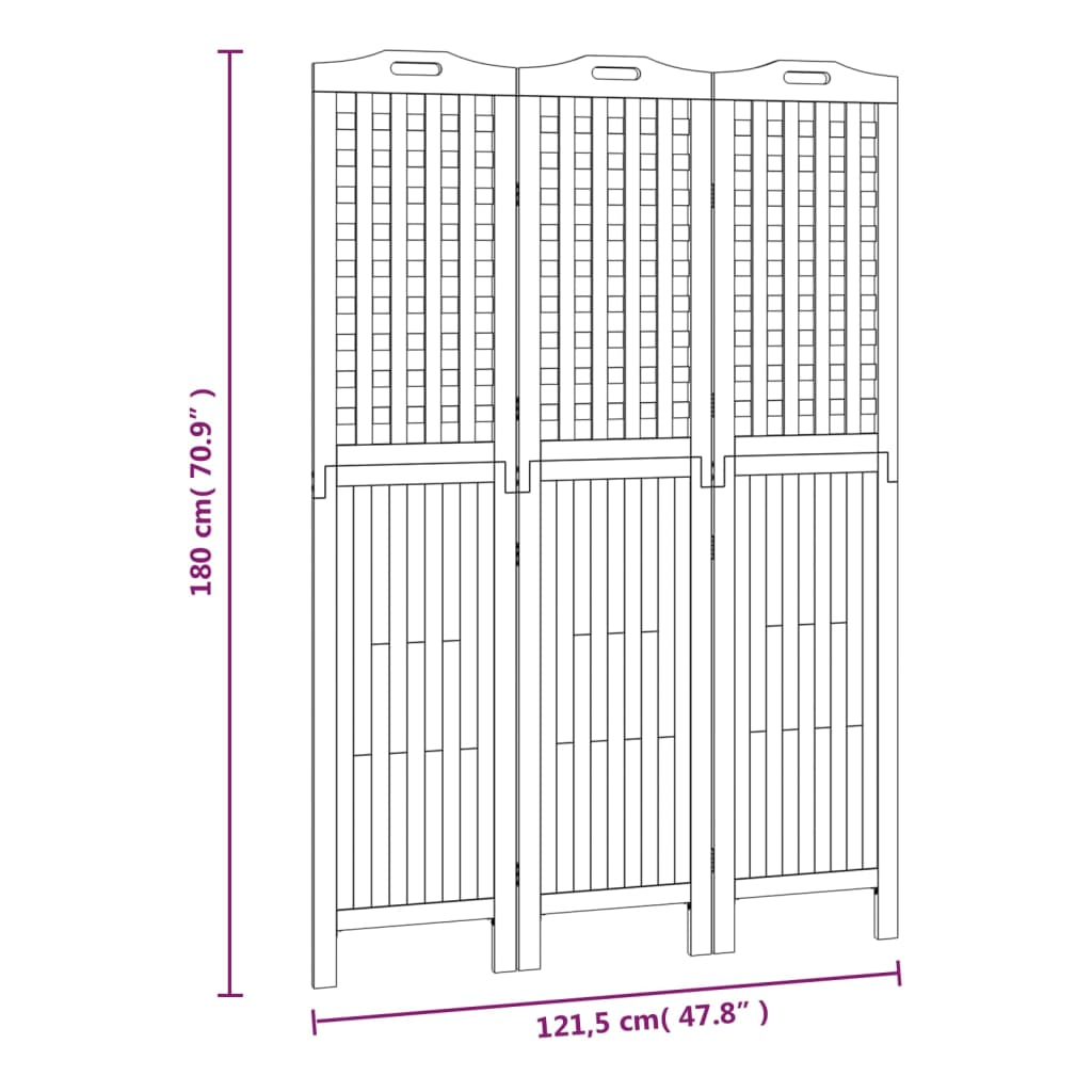 vidaXL Parawan 3-panelowy, 121,5x2x180 cm, lite drewno akacjowe
