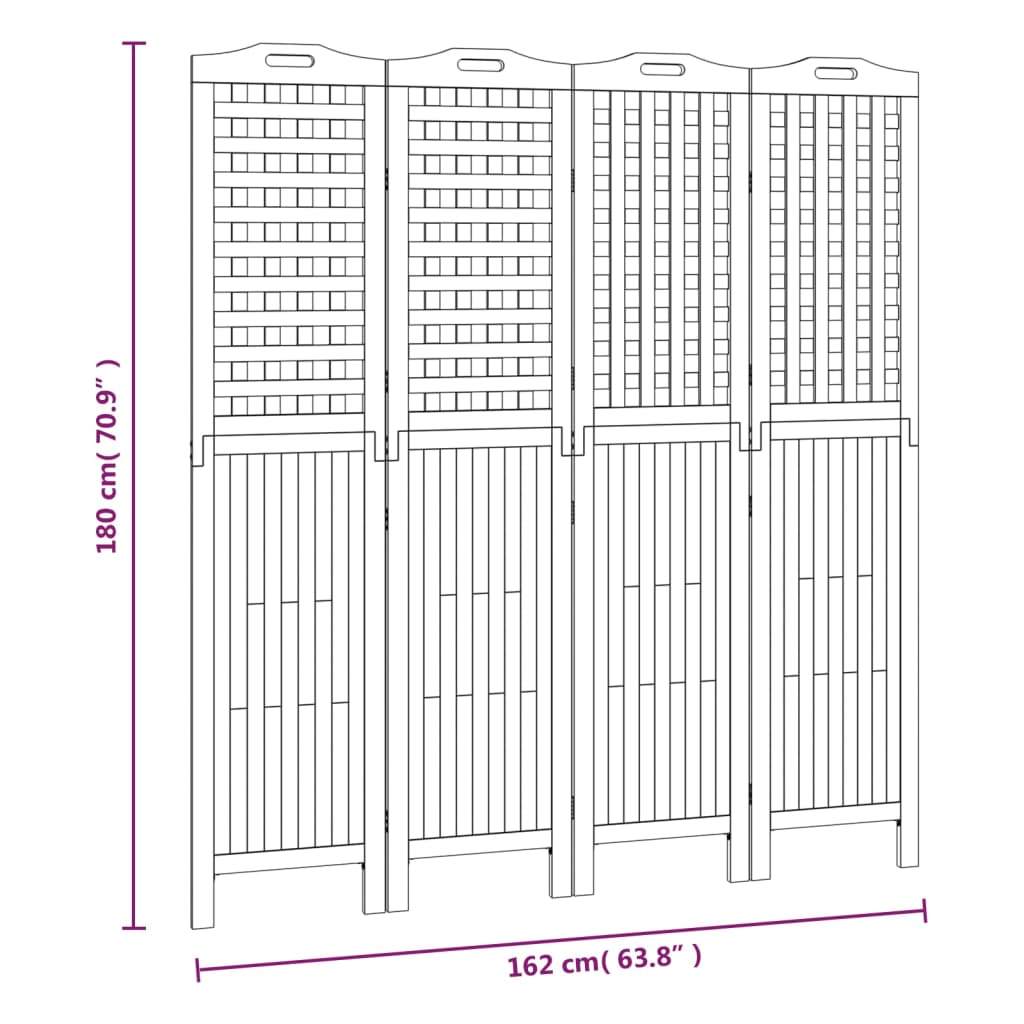 vidaXL Parawan 4-panelowy, 162x2x180 cm, lite drewno akacjowe