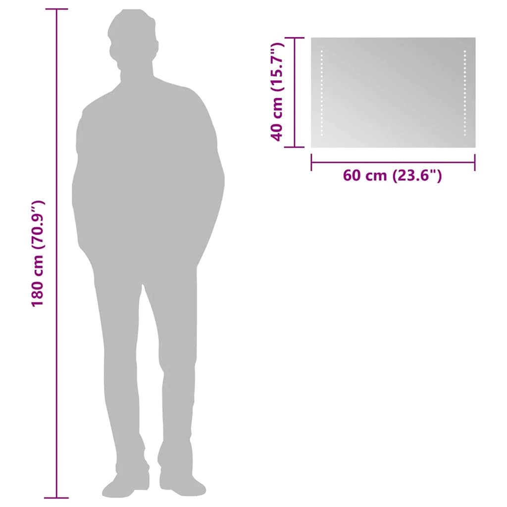 vidaXL Lustro łazienkowe z LED, 60x40 cm