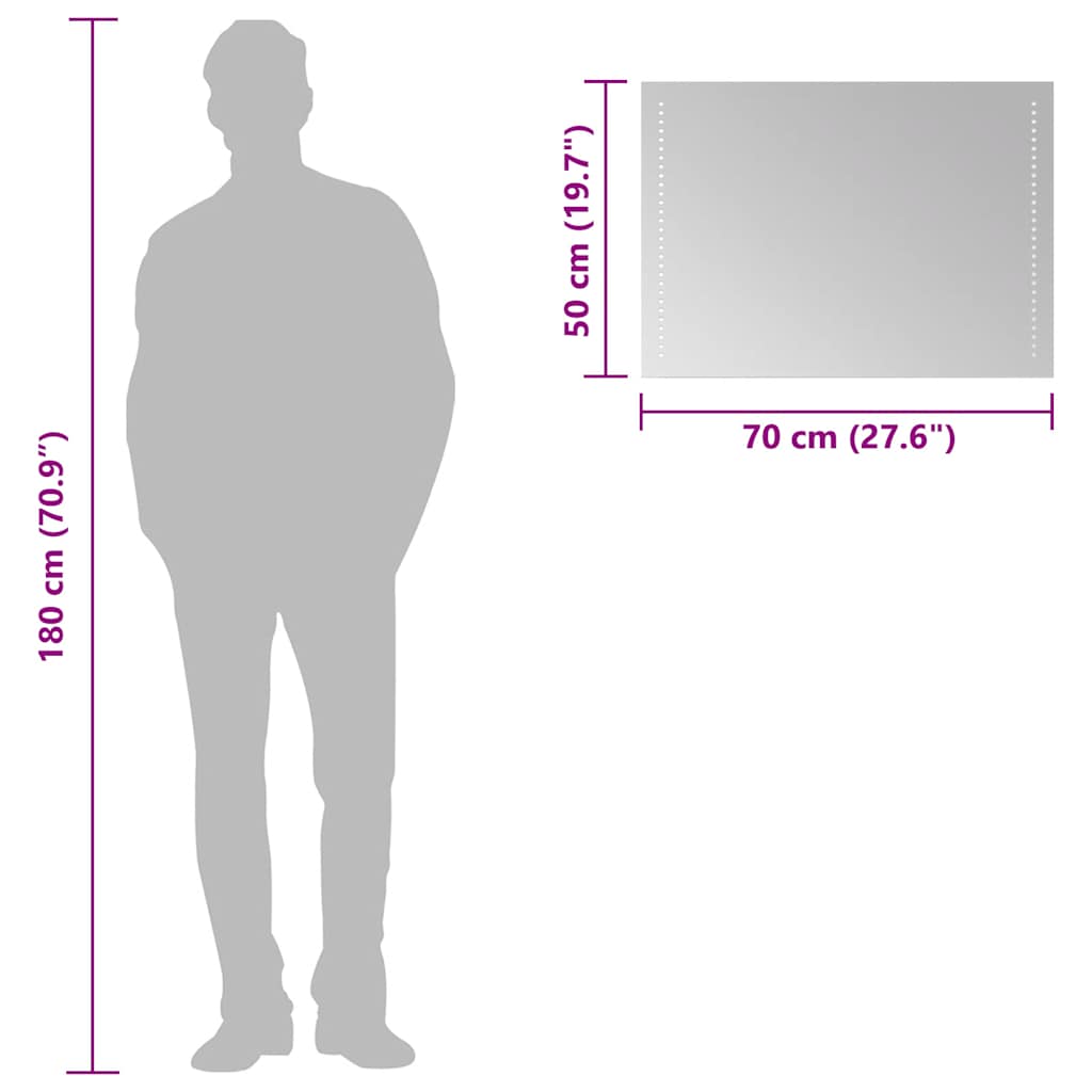 vidaXL Lustro łazienkowe z LED, 70x50 cm