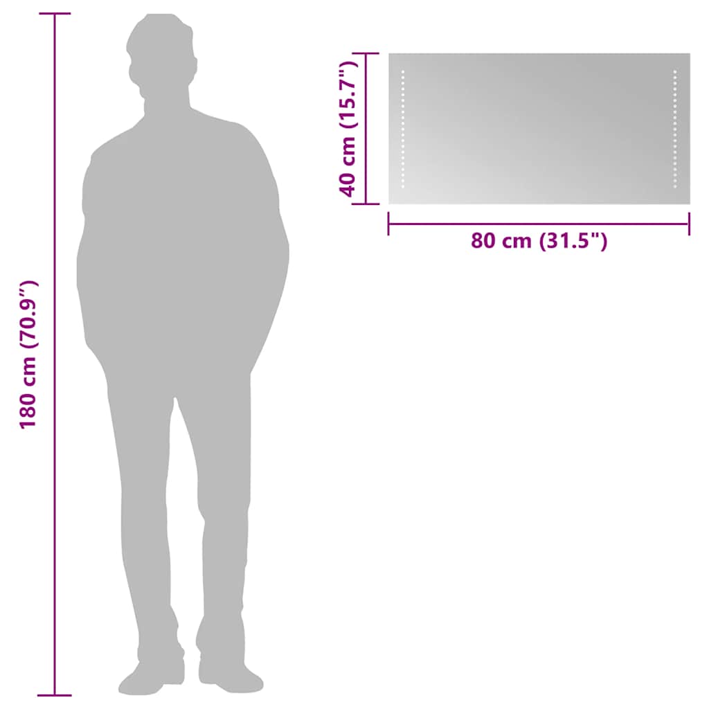 vidaXL Lustro łazienkowe z LED, 80x40 cm
