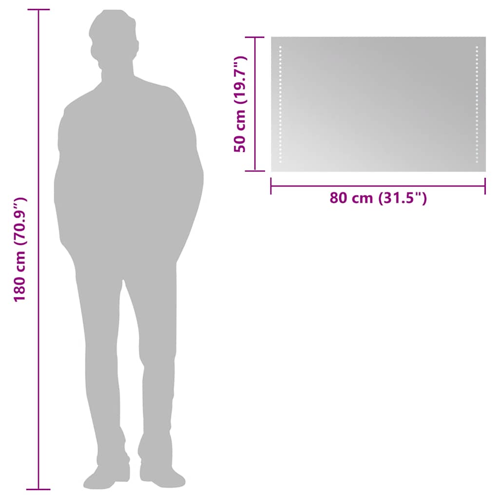 vidaXL Lustro łazienkowe z LED, 80x50 cm