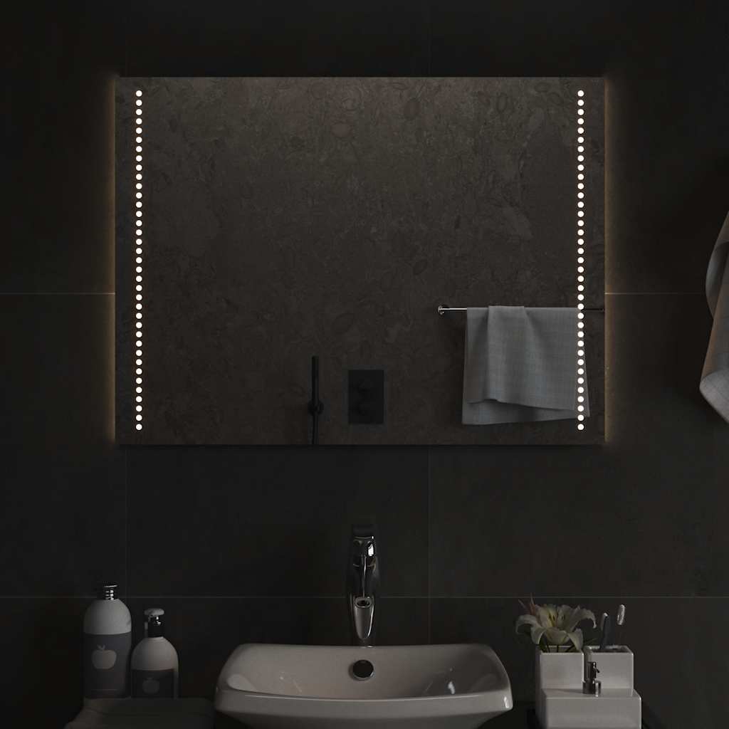 vidaXL Lustro łazienkowe z LED, 80x60 cm