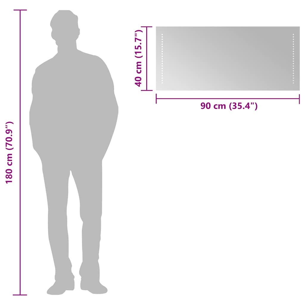 vidaXL Lustro łazienkowe z LED, 90x40 cm