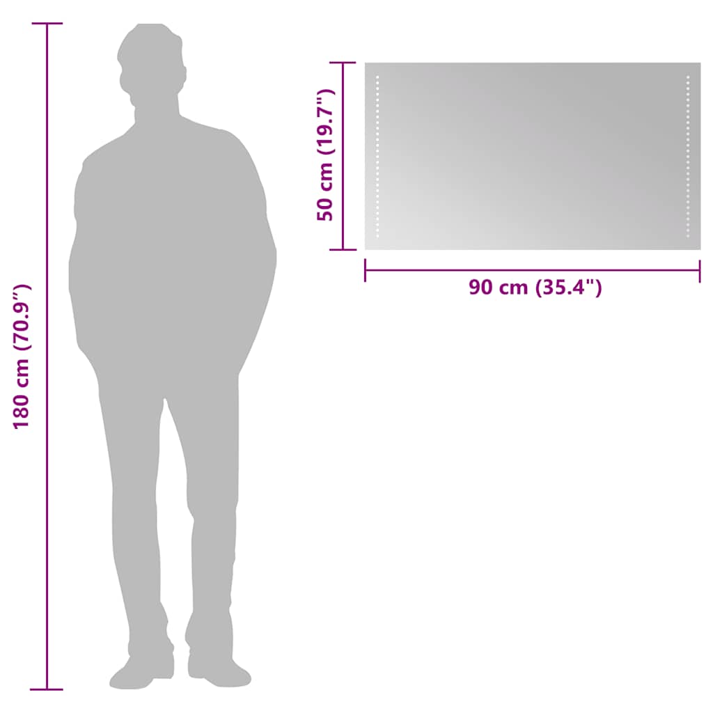 vidaXL Lustro łazienkowe z LED, 90x50 cm