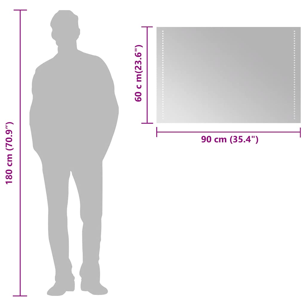 vidaXL Lustro łazienkowe z LED, 90x60 cm