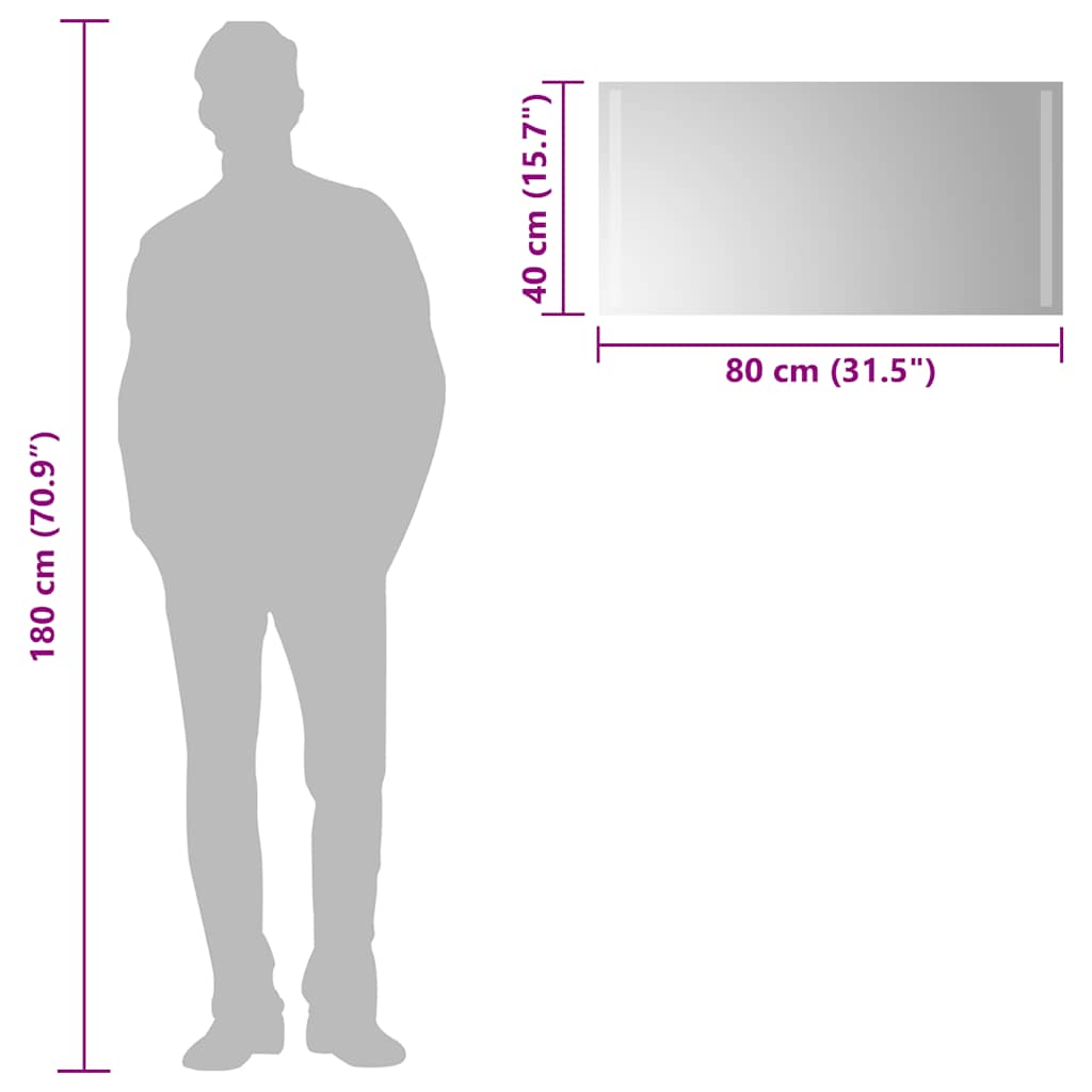 vidaXL Lustro łazienkowe z LED, 80x40 cm