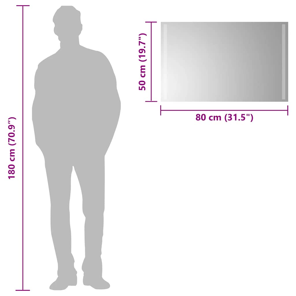 vidaXL Lustro łazienkowe z LED, 80x50 cm