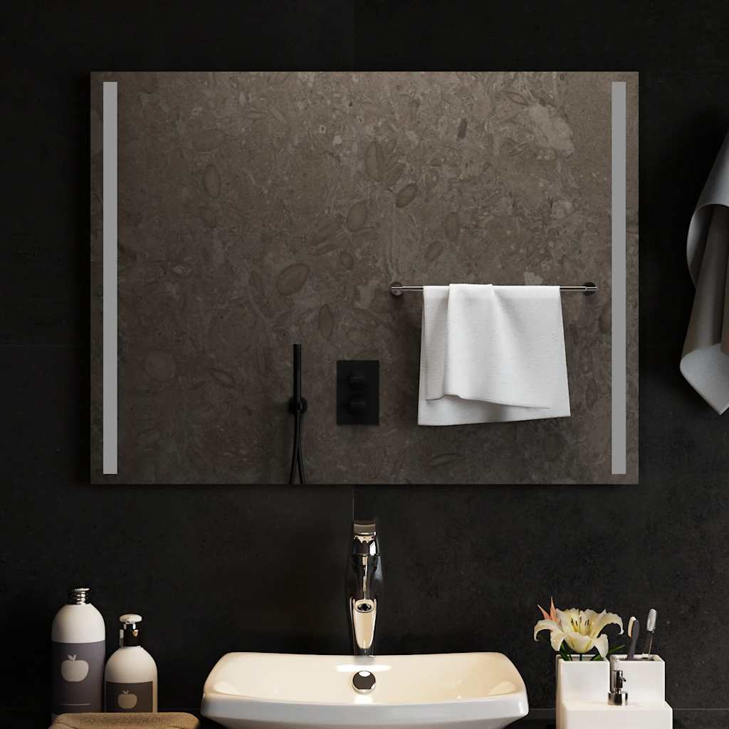 vidaXL Lustro łazienkowe z LED, 80x60 cm